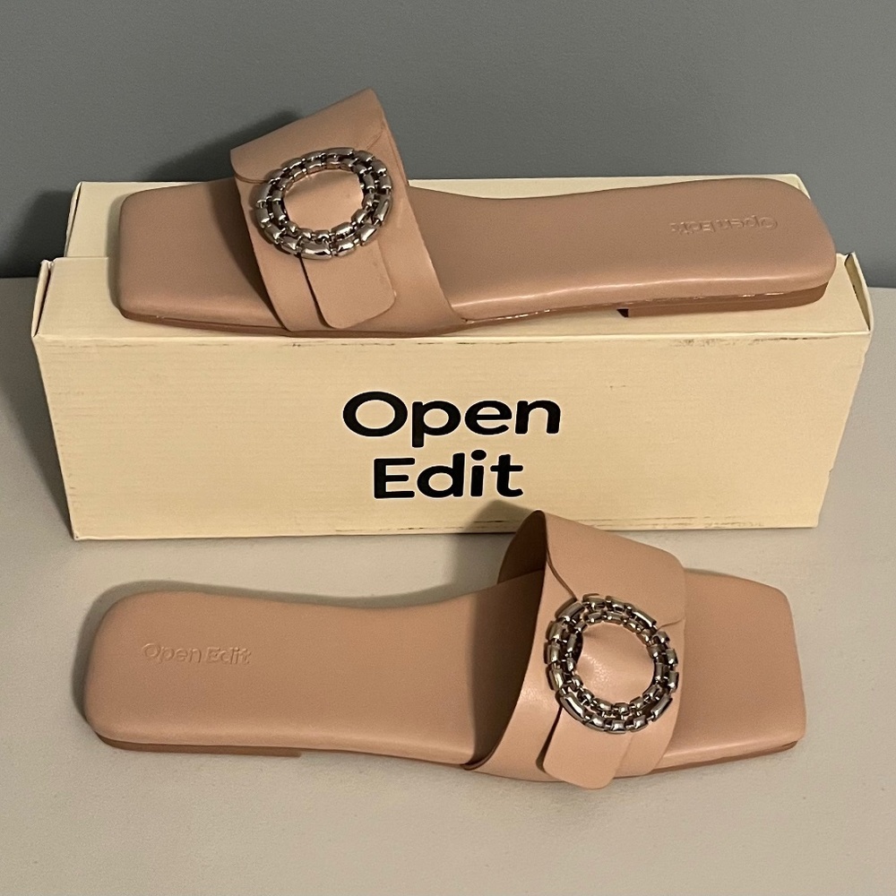Open End Women's Slides Beige Silver Trim size 10 Edlely